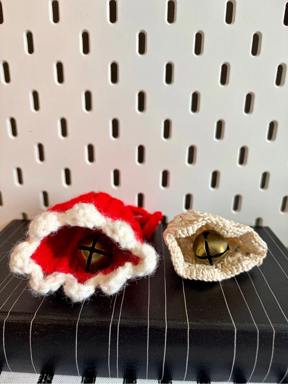 Handmade Red Bell with Cream Crocheted Bell